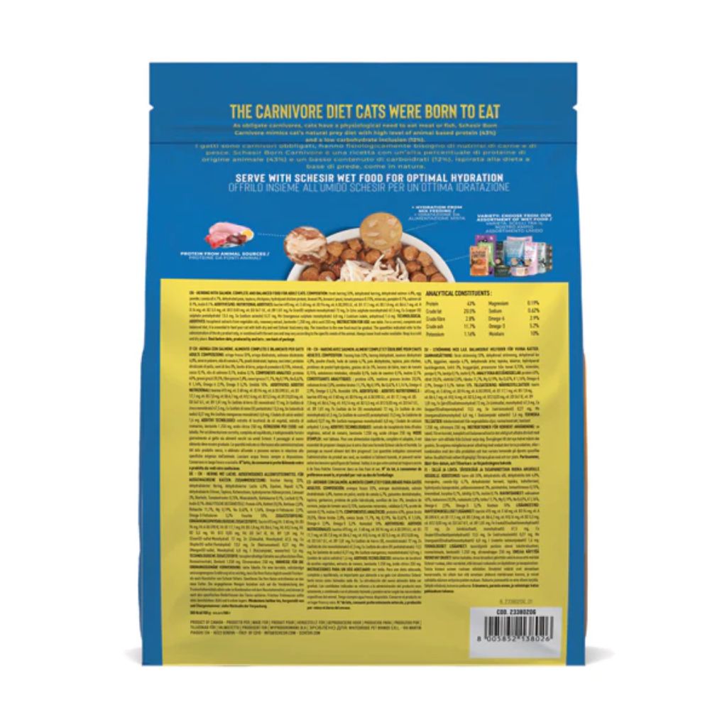 Schesir Born Carnivore Grain-Free High-Protein Dry Cat Food 255g – Herring & Salmon Oven-Baked Formula