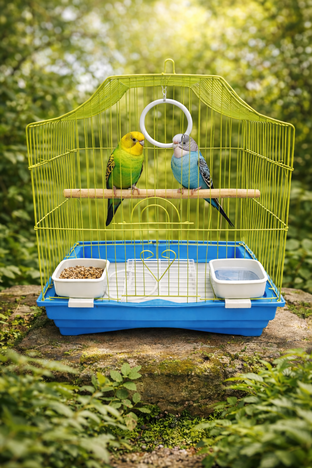Metal Bird Cage for Small Birds with Perch & Feeding Cups – Hanging Design (30 × 23 × 39 cm)