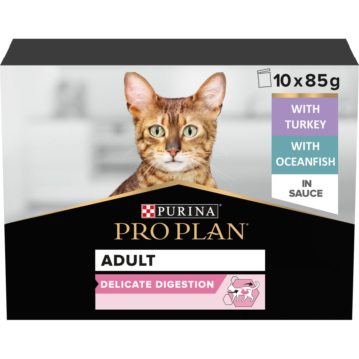 PRO PLAN DELICATE DIGESTION WET CAT FOOD, TURKEY AND OCEAN FISH, MIX-FLAVOR PACK, 10 X 85G