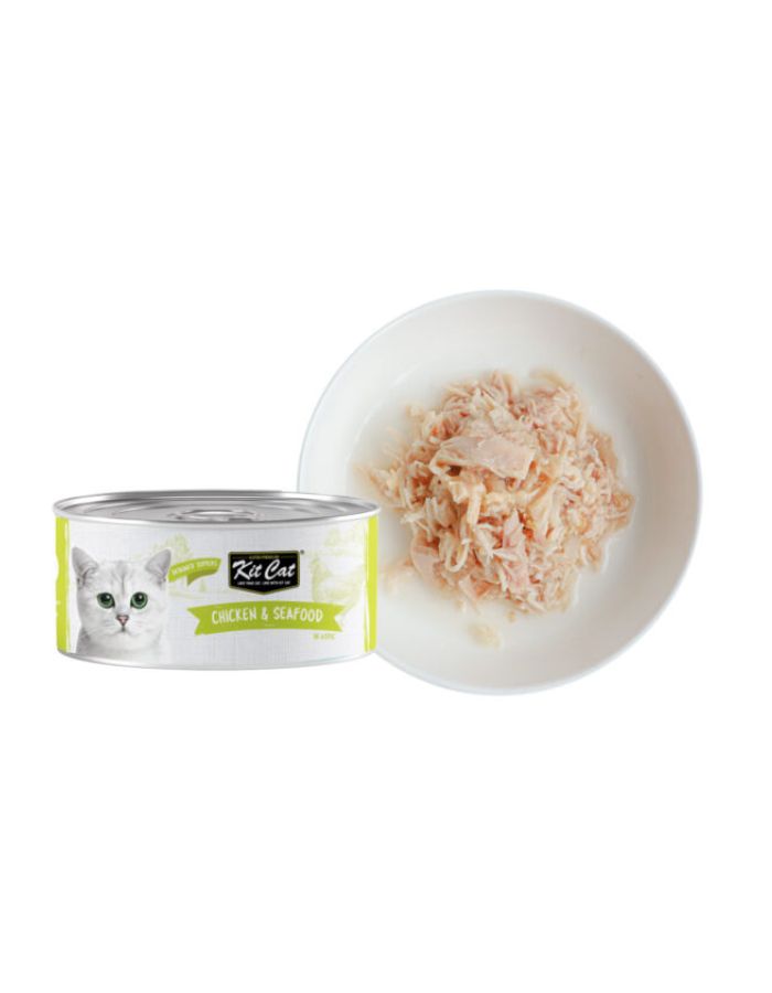 Kit Cat Chicken & Seafood 80g – 1 Box (24pcs) | Grain-Free Wet Cat Food for All Life Stages