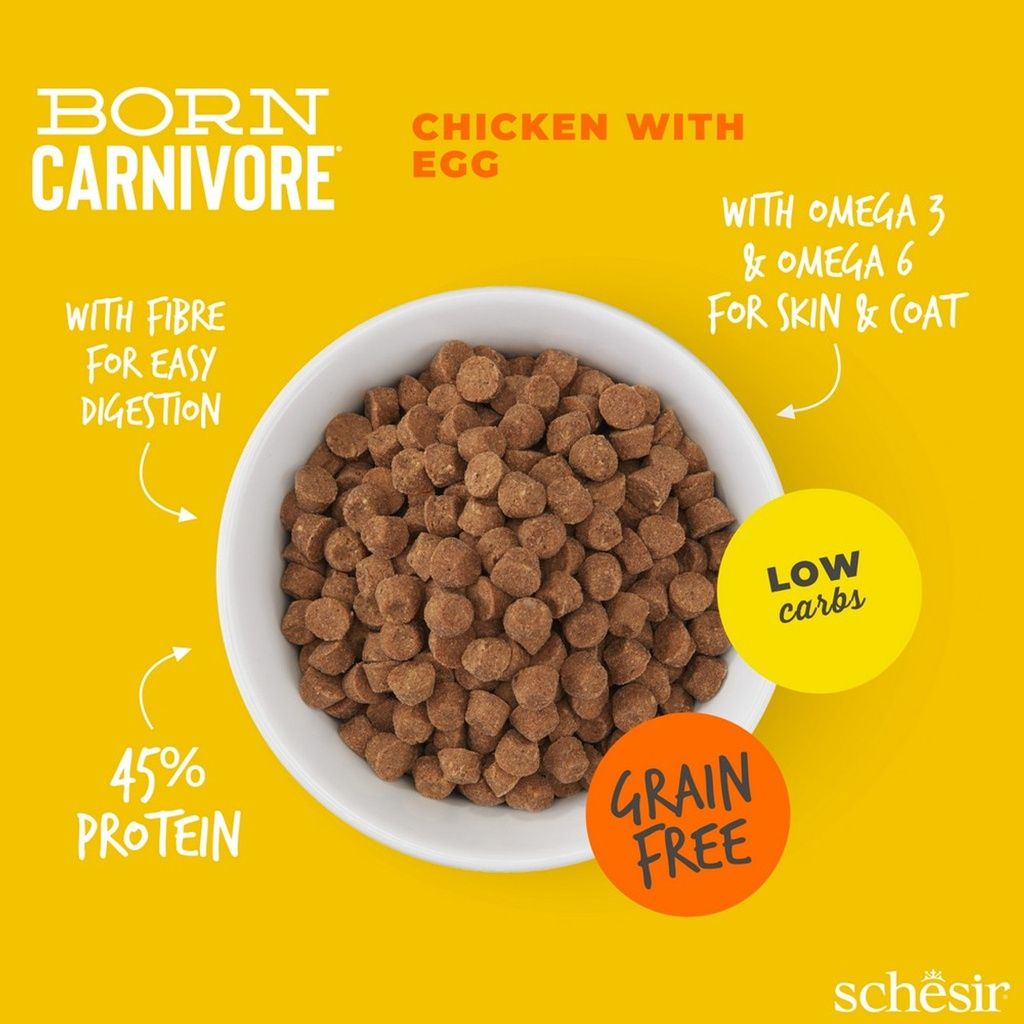 Schesir Born Carnivore Grain Free Oven Baked Dry Cat Food Chicken & Egg 1.25kg