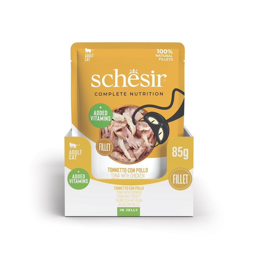 Schesir Cat Wet Food Tuna & Chicken 85g – 12 Pack Pouches, Complete & Balanced