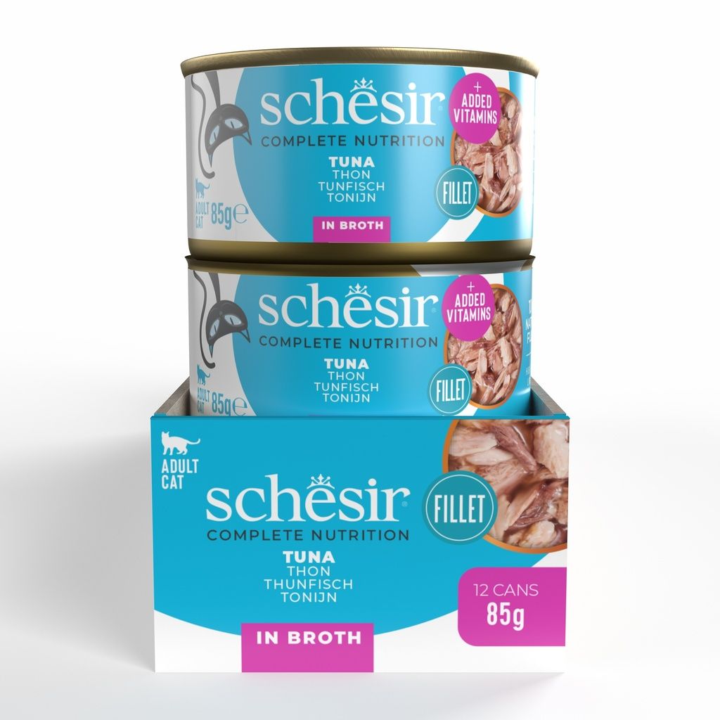 Schesir Cat Wet Food Tuna 85g – 12 Pack Cans, Complete & Balanced in Broth