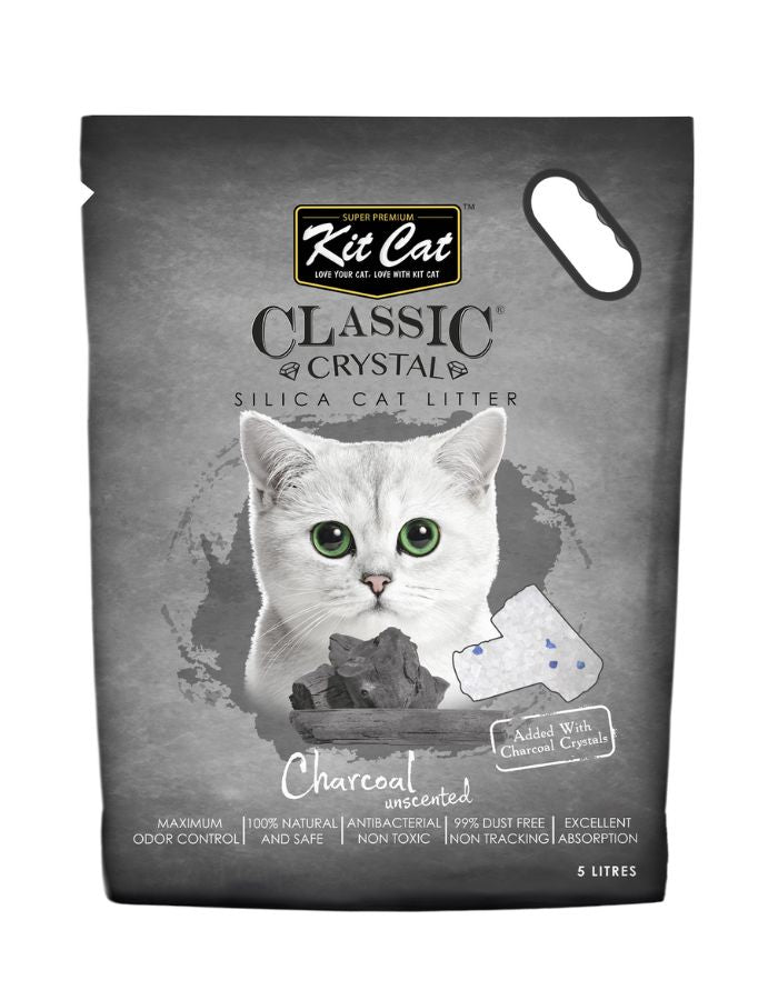 Kit Cat Classic Crystal Cat Litter – Charcoal Unscented 5L | Odor Control & Dust Free