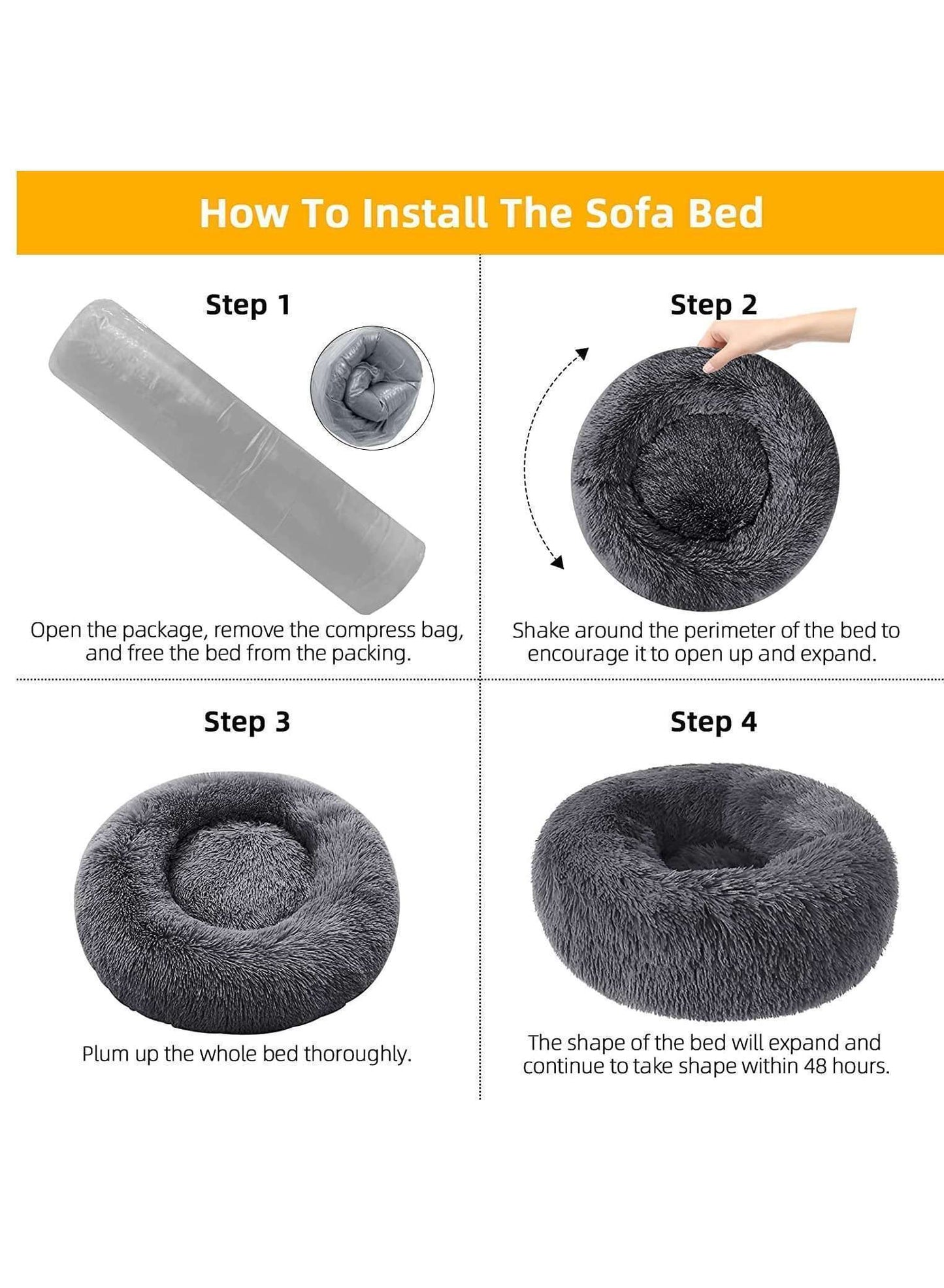 Cozy Donut Pet Bed – Fluffy, Soft & Calming (Black)