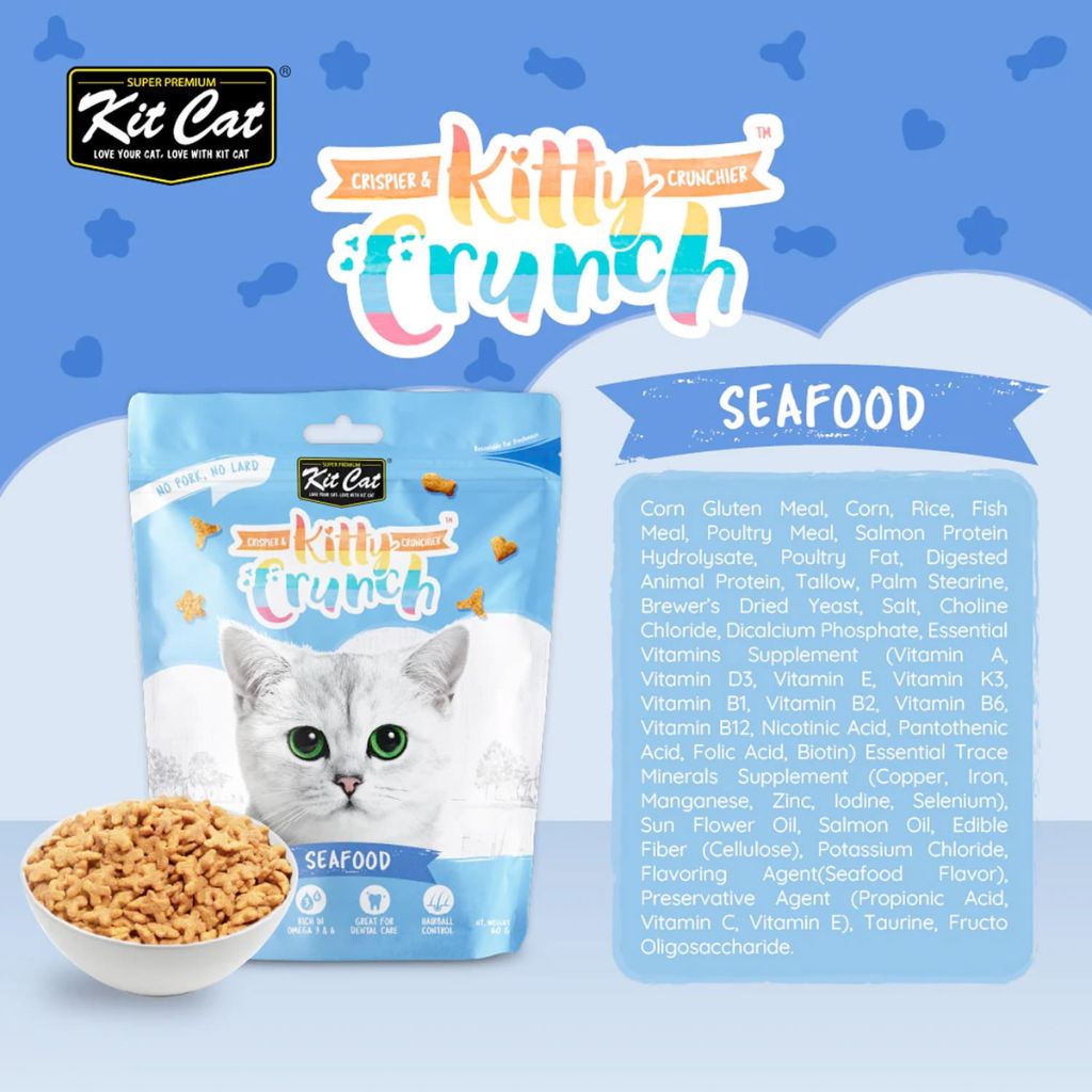 Kit Cat Kitty Crunch Seafood Flavor 60g – Crunchy Cat Treats