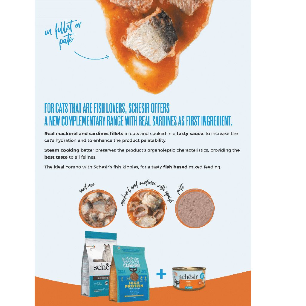 Schesir Wholefood Wet Cat Food – Sardines with Lobster Sauce, 12×70g Cans