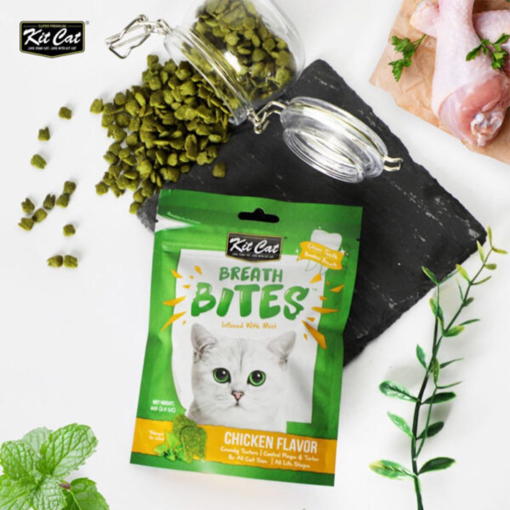 Kit Cat Breath Bites Chicken Flavor 60g – Dental Treats for Cats Fresh Breath