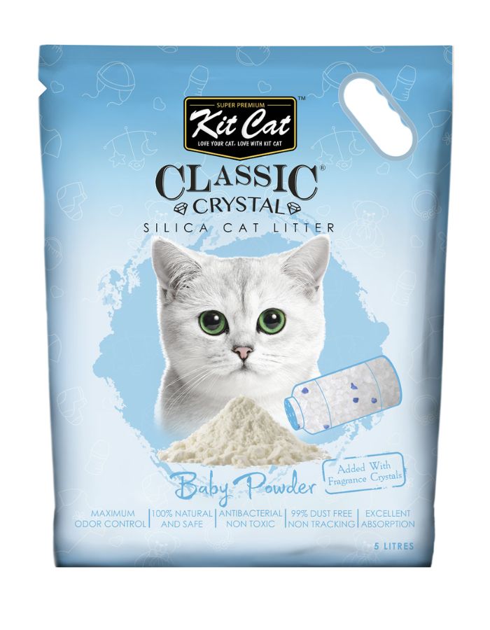 Kit Cat Classic Crystal Cat Litter – Baby Powder Scented 5L | Odor Control & Dust Free