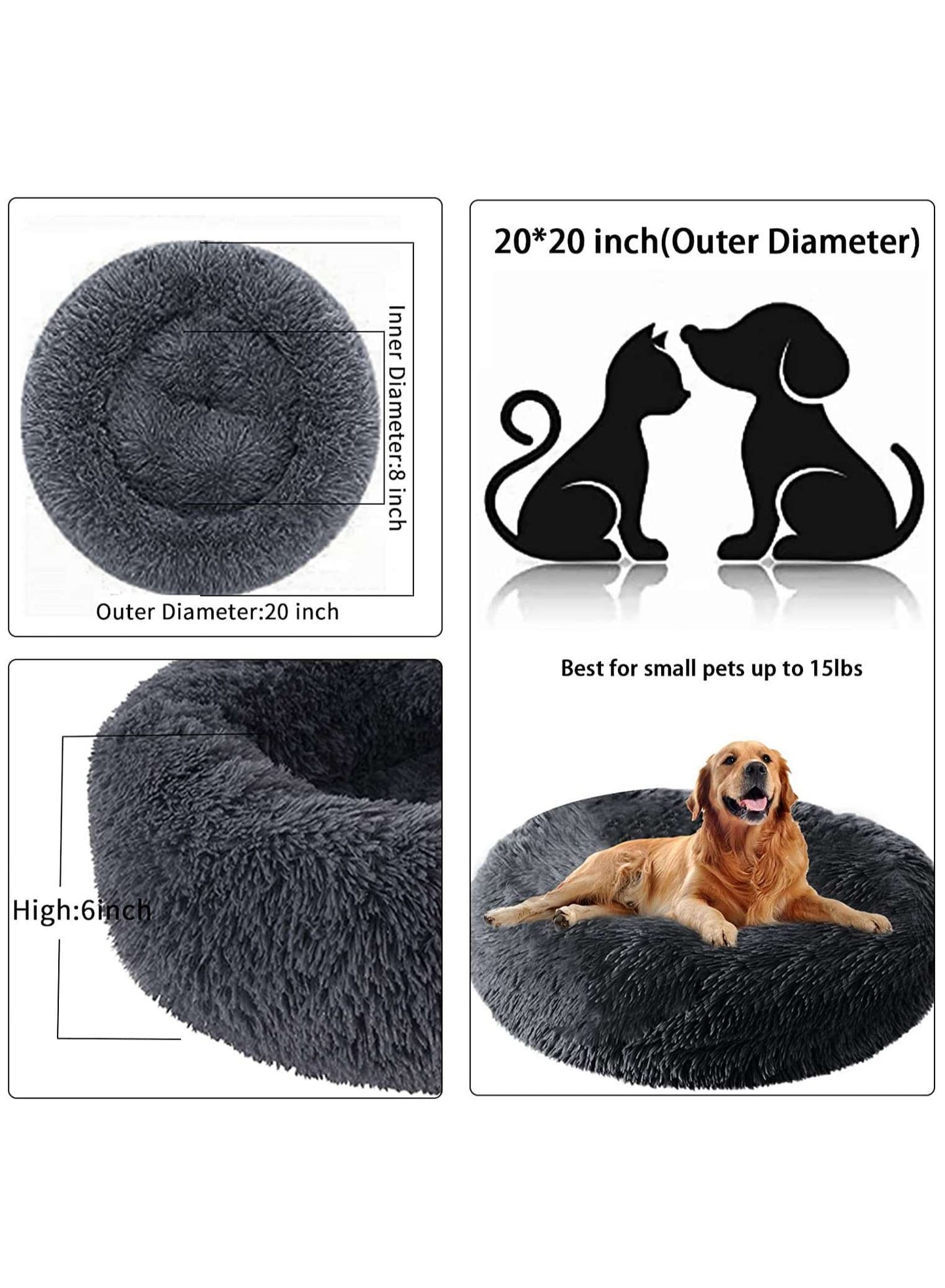 Cozy Donut Pet Bed – Fluffy, Soft & Calming (Black)