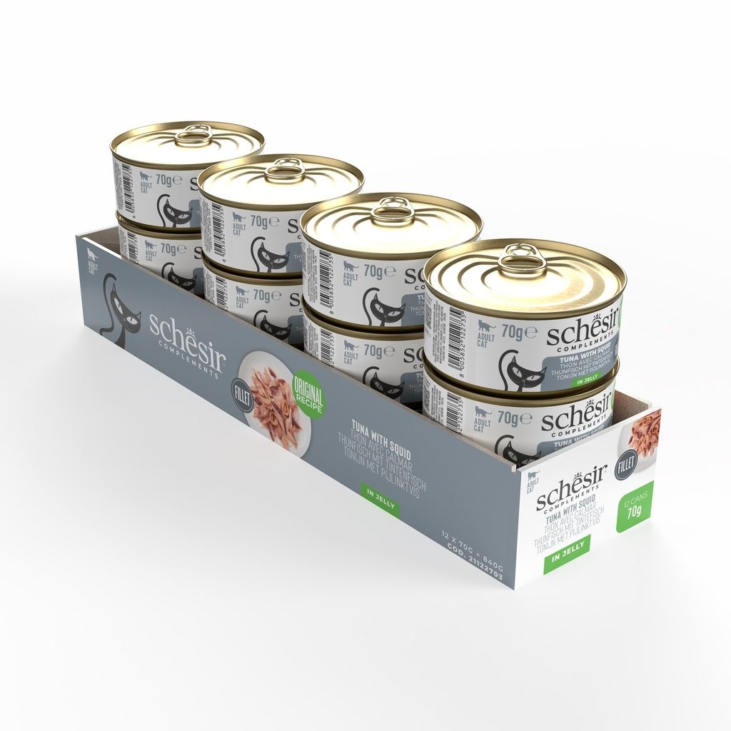 Schesir Cat Wet Food Tuna & Squid 70g – 12 Pack, Complements in Jelly