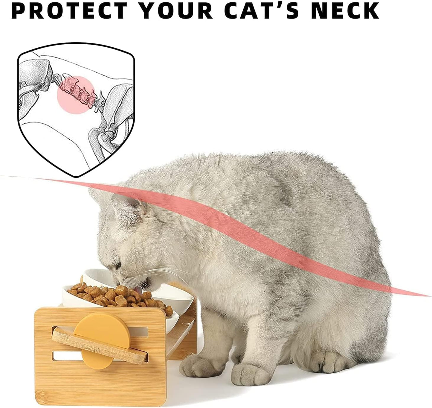 Elevated Ceramic Pet Bowl – Adjustable Wooden Stand, 4-Level Tilt for Cats & Small Dogs