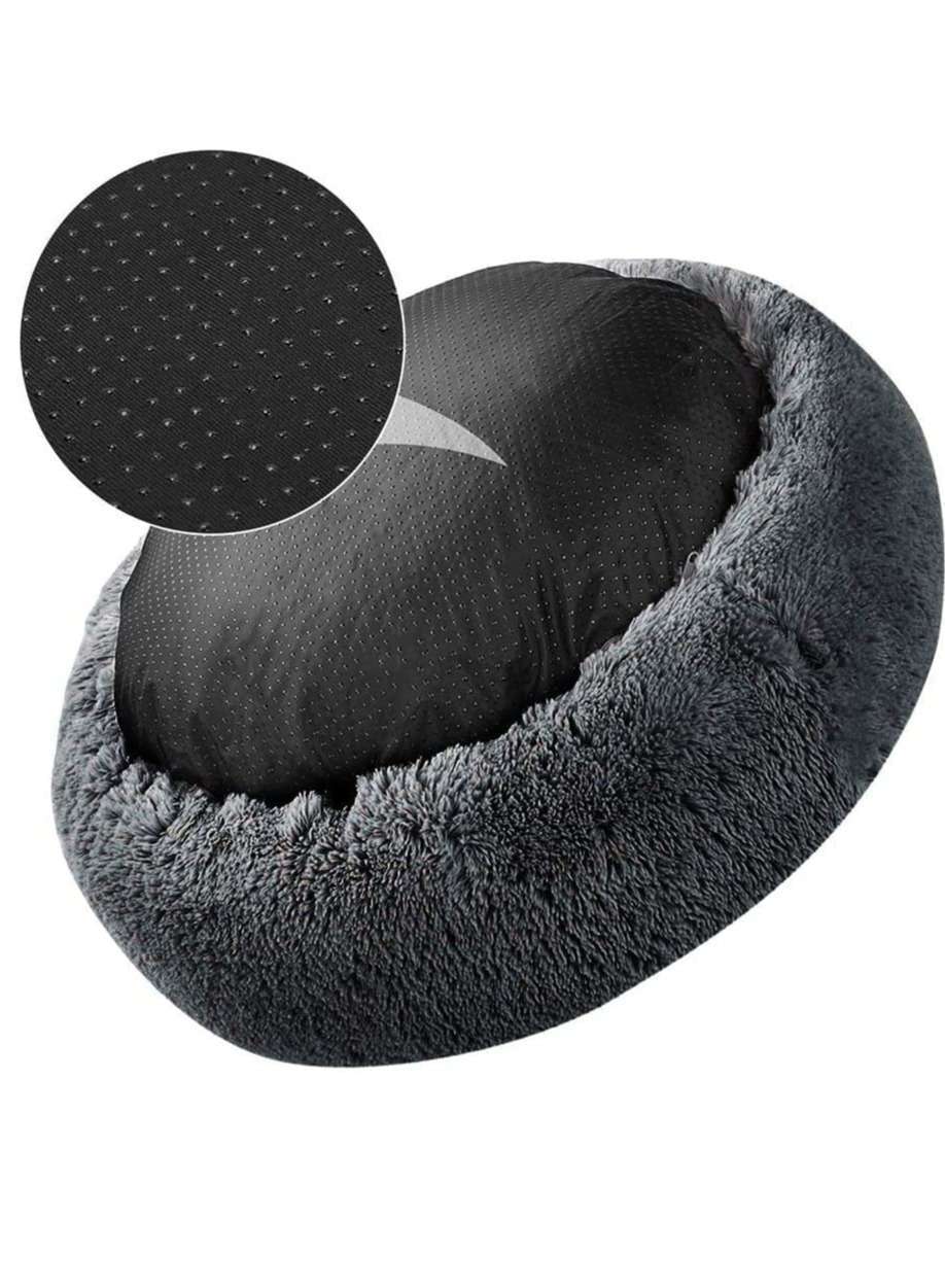 Cozy Donut Pet Bed – Fluffy, Soft & Calming (Black)
