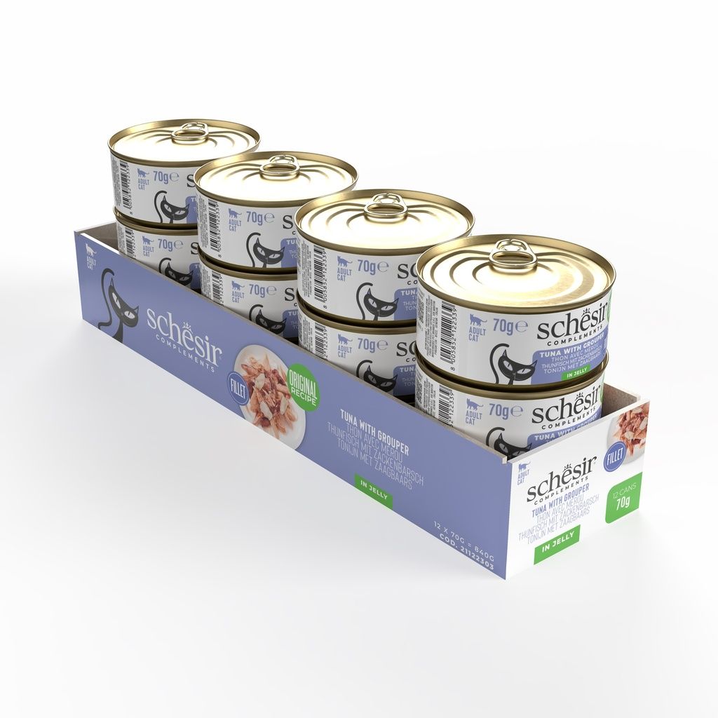 Schesir Cat Wet Food Tuna & Grouper 70g – 12 Pack, Complements in Jelly