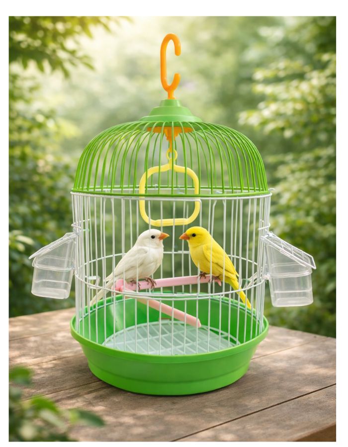 Premium Round Hanging Bird Cage with Perch & Feeders – 23 × 40 cm