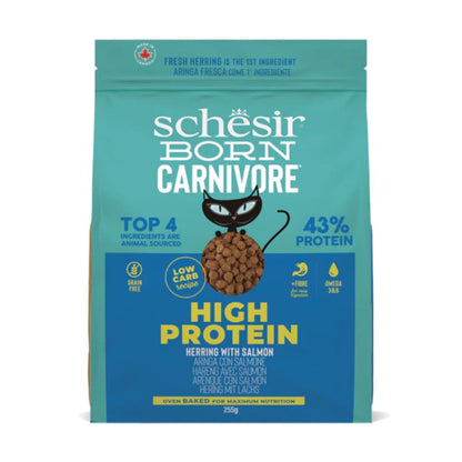Schesir Born Carnivore Grain-Free High-Protein Dry Cat Food 255g – Herring & Salmon Oven-Baked Formula