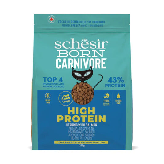 Schesir Born Carnivore Grain-Free High-Protein Dry Cat Food 255g – Herring & Salmon Oven-Baked Formula