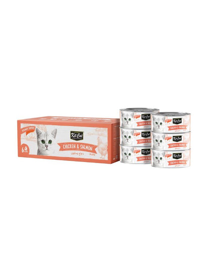 Kit Cat Deboned Chicken & Salmon Toppers for Cats – 6x50g | Grain-Free, Natural Ingredients, High Protein