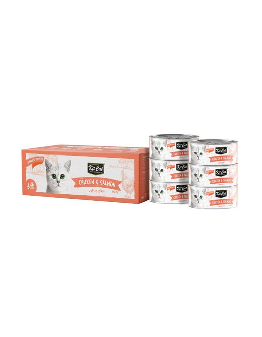 Kit Cat Deboned Chicken & Salmon Toppers for Cats – 6x50g | Grain-Free, Natural Ingredients, High Protein