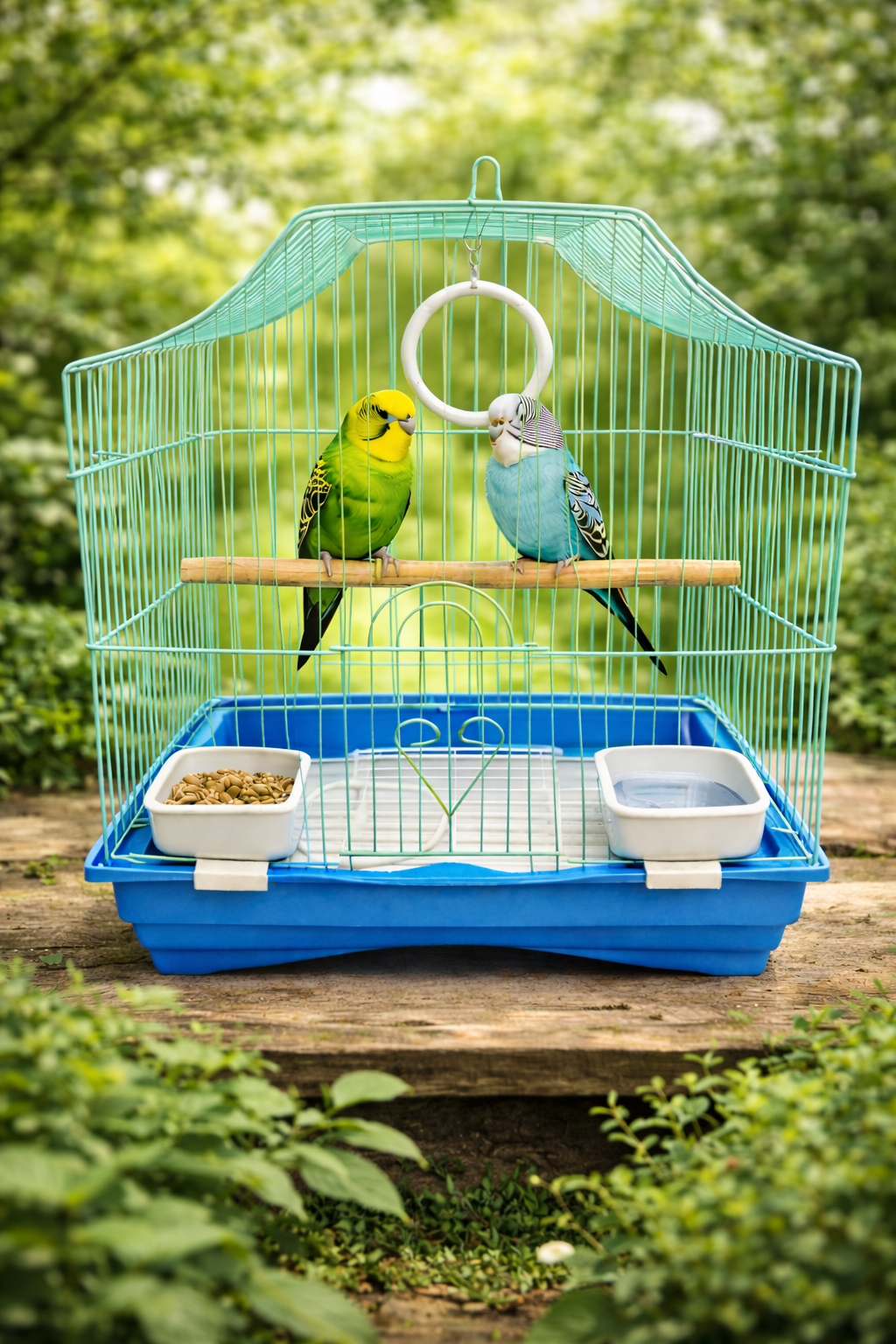 Metal Bird Cage for Small Birds with Perch & Feeding Cups – Hanging Design (30 × 23 × 39 cm)