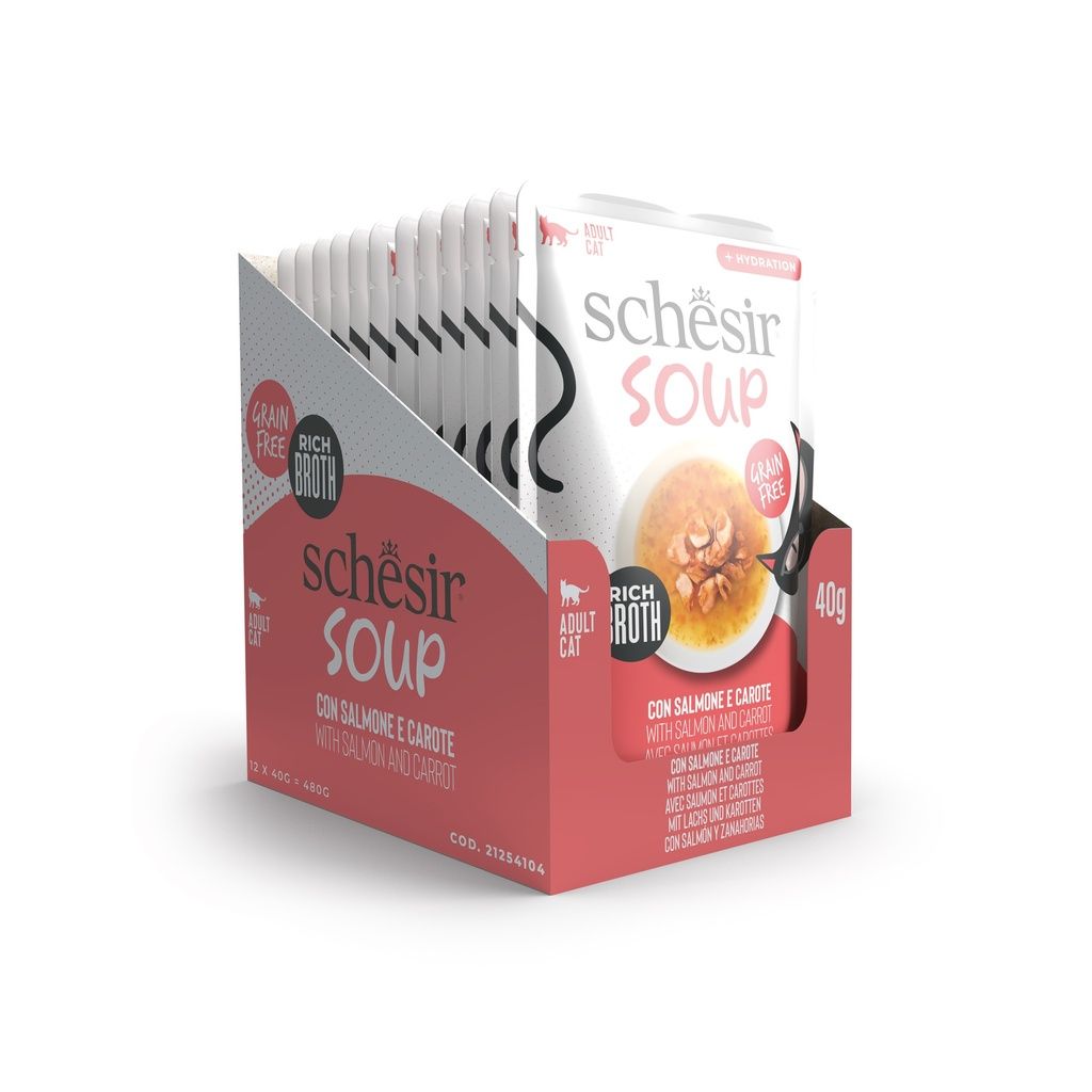 Schesir Cat Soup Wet Food Salmon & Carrot 40g – 12 Pack Pouches