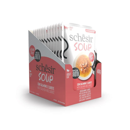 Schesir Cat Soup Wet Food Salmon & Carrot 40g – 12 Pack Pouches