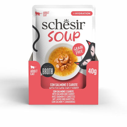 Schesir Cat Soup Wet Food Salmon & Carrot 40g – 12 Pack Pouches