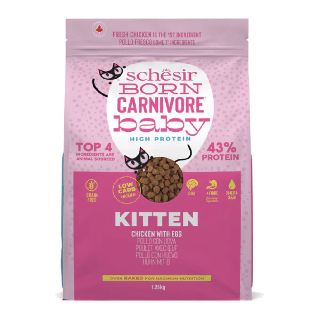 Schesir Born Carnivore Grain-Free High-Protein Kitten Dry Food 1.25 kg – Chicken & Egg Oven-Baked Formula