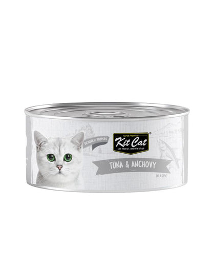 Kit Cat Deboned Tuna & Anchovy Toppers 80g – 1 Box (24pcs) | Grain-Free Wet Cat Food for All Life Stages