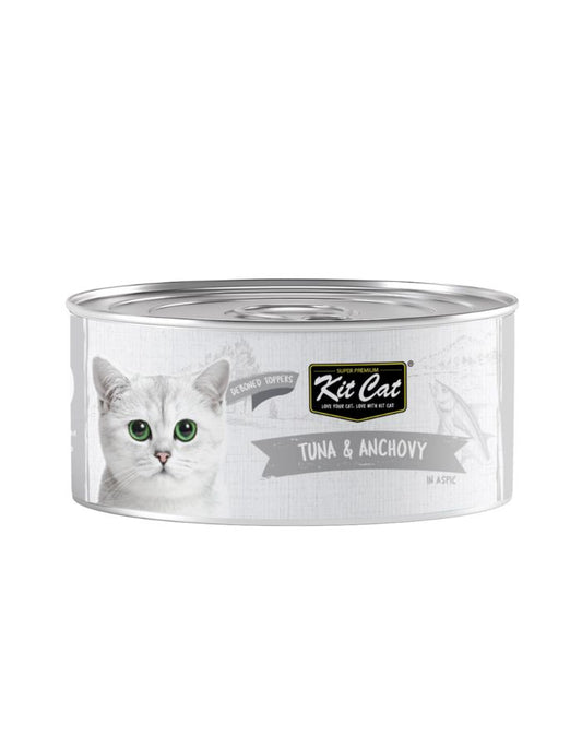 Kit Cat Deboned Tuna & Anchovy Toppers 80g – 1 Box (24pcs) | Grain-Free Wet Cat Food for All Life Stages