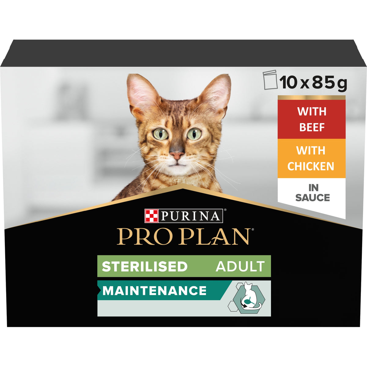 PRO PLAN STERLISED MAINTENANCE WET CAT FOOD, CHICKEN AND BEEF, MIX-FLAVOR PACK, 10 X 85G
