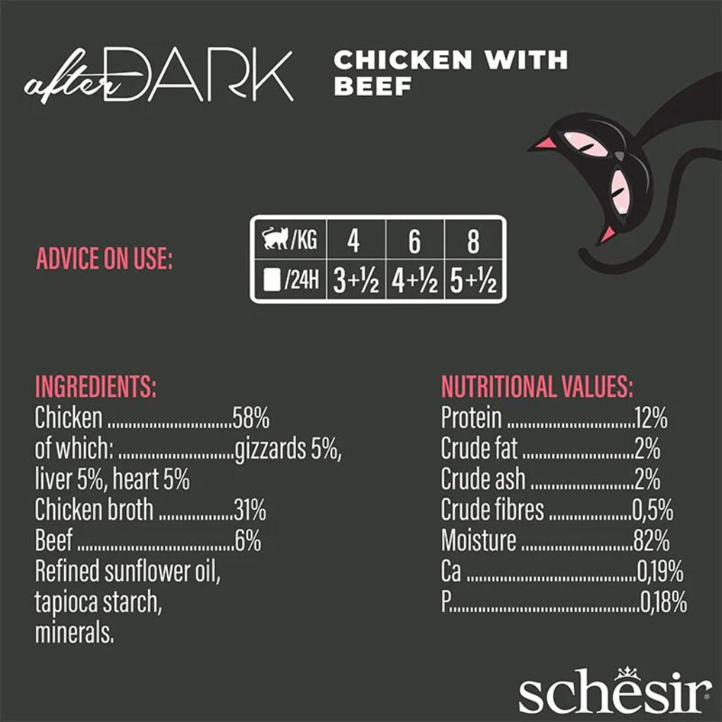 Schesir After Dark Cat Wholefood 80g x12 – Chicken & Beef in Broth