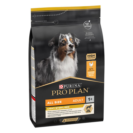 PRO PLAN LIGHT STERILISED ALL SIZES ADULT, DRY DOG FOOD WITH CHICKEN, 3 KG