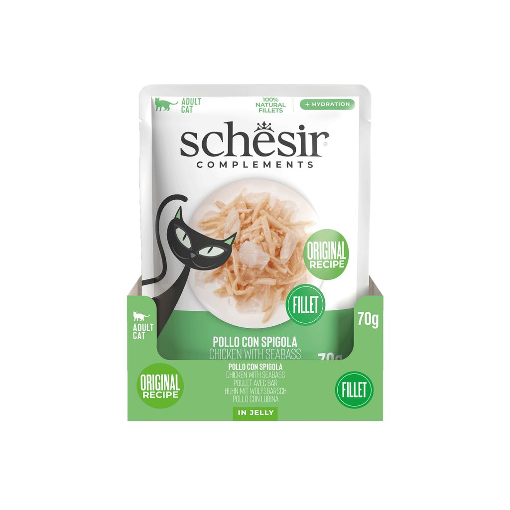 Schesir Complements Wet Cat Food in Jelly 70g – Chicken with Seabass, 12PC