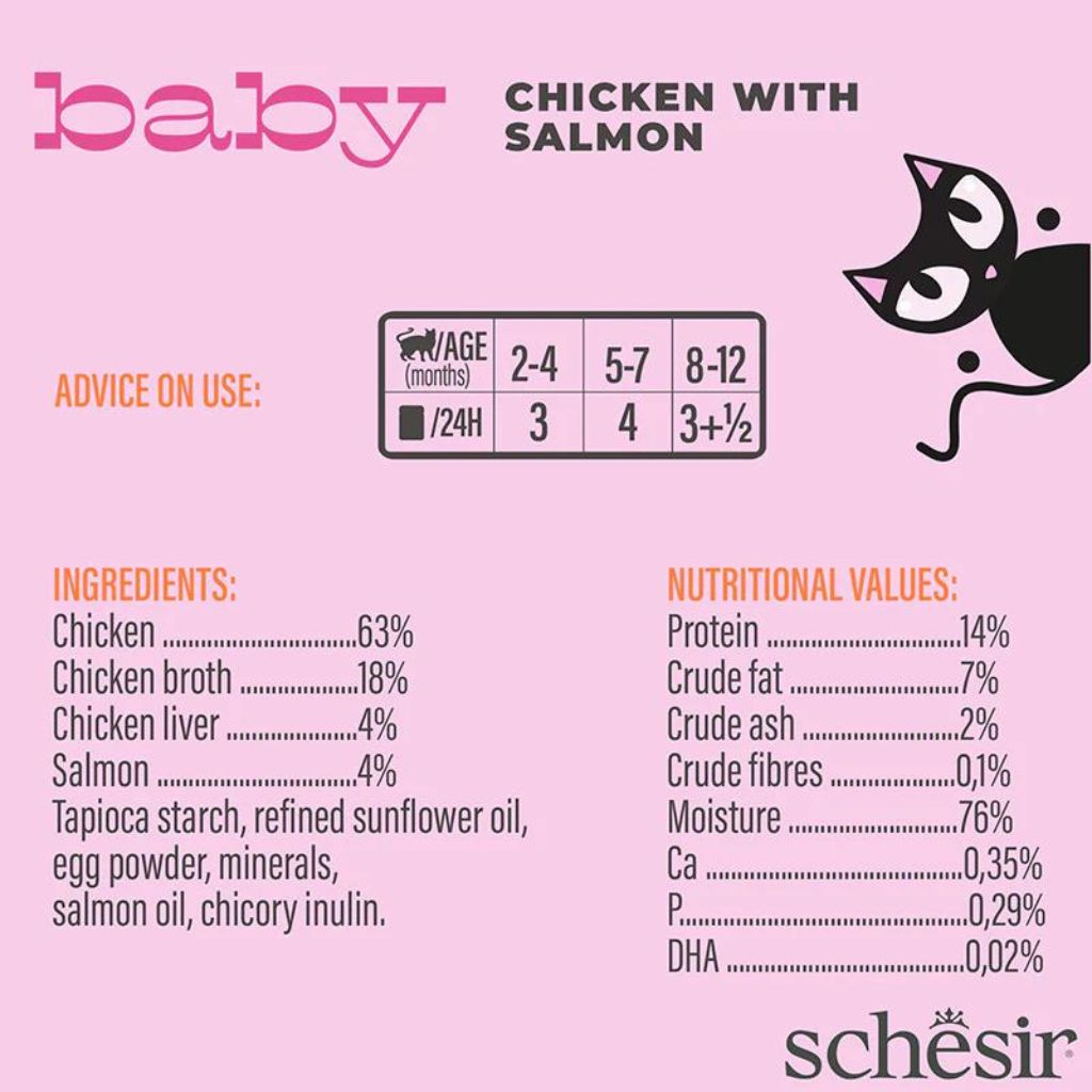 Schesir Baby Kitten Wholefood Chicken with Salmon 70g – Pack of 12