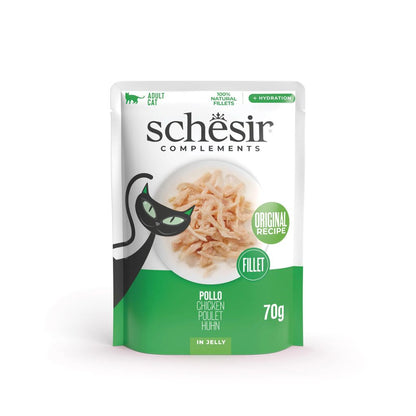 Schesir Cat Wet Food Chicken 70g – 12 Pack Pouches, Complements in Jelly