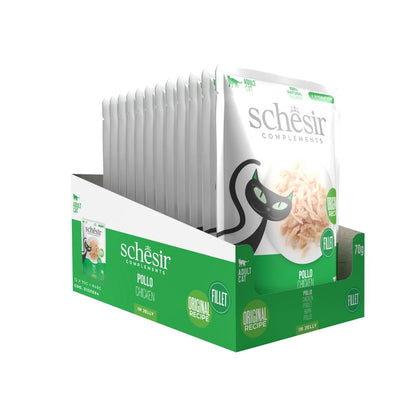 Schesir Cat Wet Food Chicken 70g – 12 Pack Pouches, Complements in Jelly