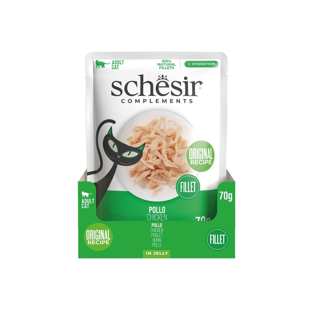 Schesir Cat Wet Food Chicken 70g – 12 Pack Pouches, Complements in Jelly
