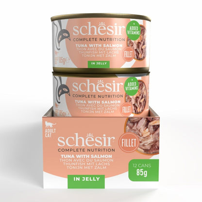 Schesir Cat Food Tuna & Salmon in Jelly 85g – 12 Pack, Balanced Nutrition