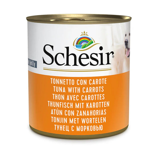 Schesir Dog Wet Food in Jelly – Tuna & Carrot, 285g Can, 16-Pack | Healthy & Natural Dog Meal