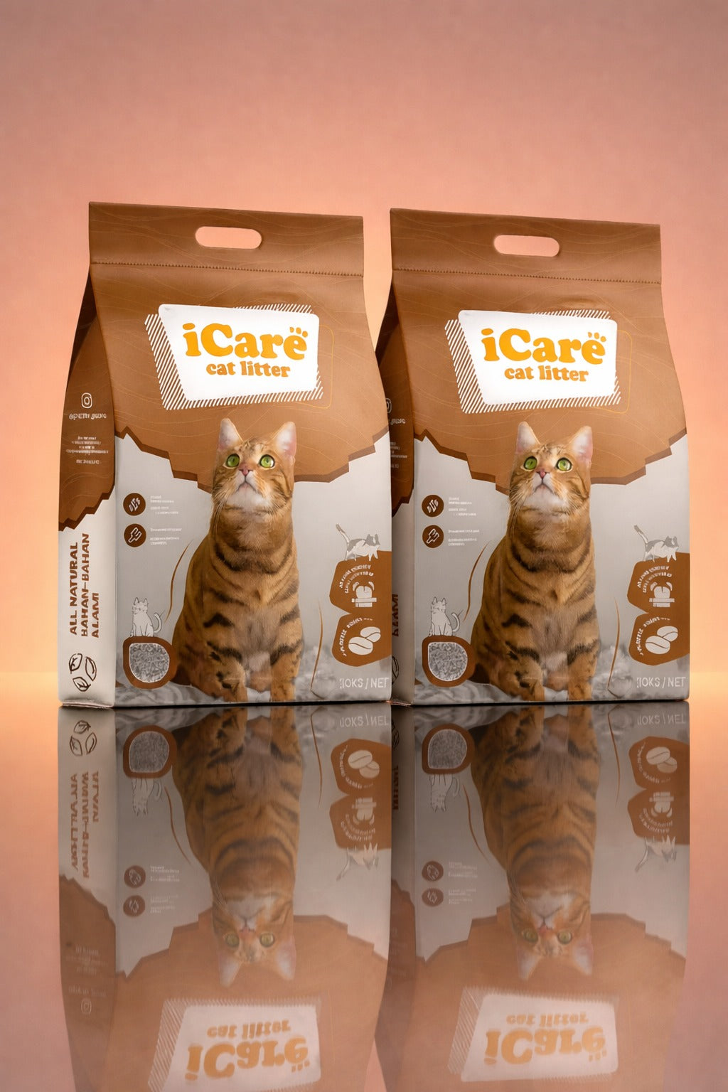 2PCs  iCare Bentonite Cat Litter – Natural, Safe & Odor-Free [ Coffee ] -25L