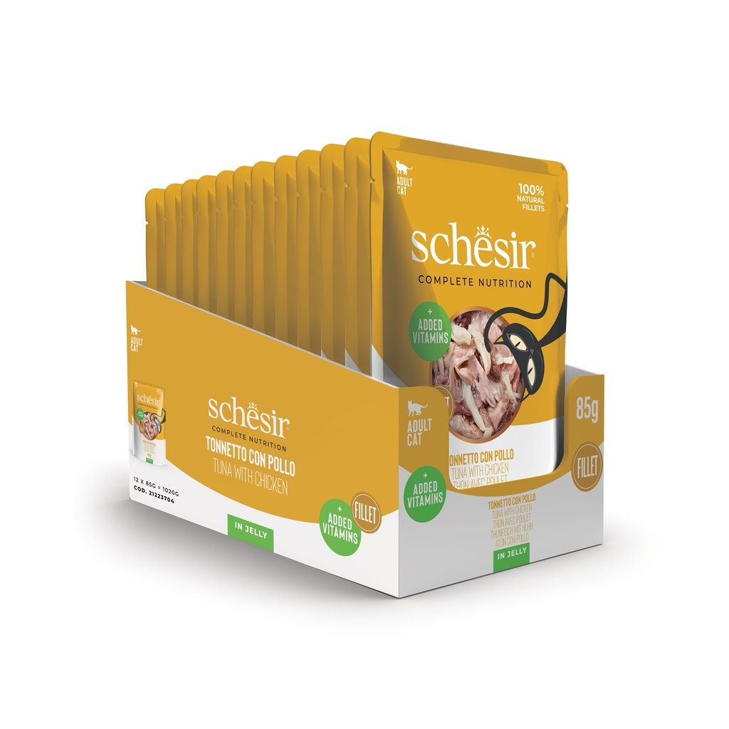 Schesir Cat Wet Food Tuna & Chicken 85g – 12 Pack Pouches, Complete & Balanced