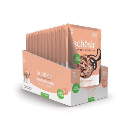 Schesir Cat Wet Food Tuna & Salmon 85g – 12 Pack Pouches, Complete & Balanced