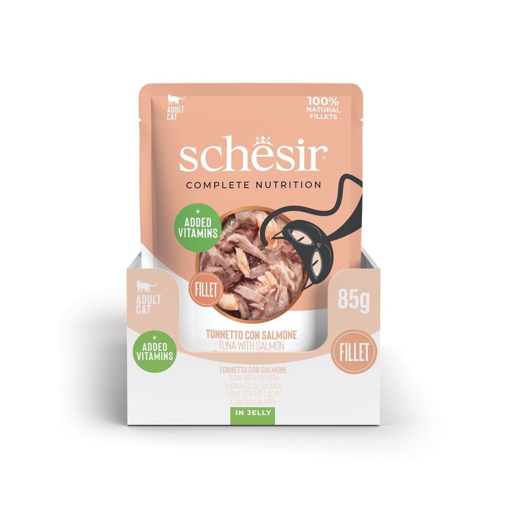 Schesir Cat Wet Food Tuna & Salmon 85g – 12 Pack Pouches, Complete & Balanced
