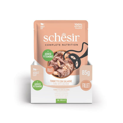 Schesir Cat Wet Food Tuna & Salmon 85g – 12 Pack Pouches, Complete & Balanced