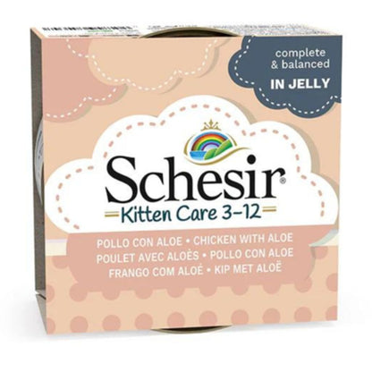 Schesir Kitten Care 3-12 Months Chicken with Aloe in Jelly 85g Can – 14 Pack