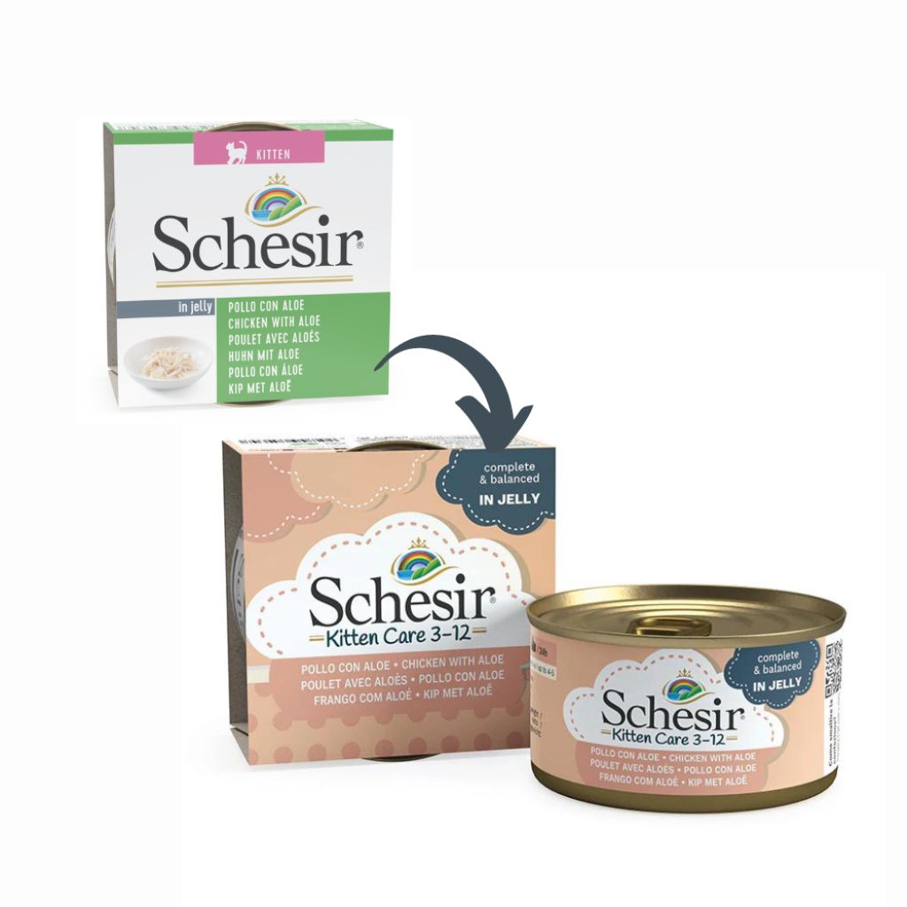 Schesir Kitten Care 3-12 Months Chicken with Aloe in Jelly 85g Can – 14 Pack