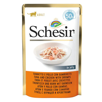 Schesir Cat Wet Food Tuna with Chicken & Shrimps Pouch – 30 Pack