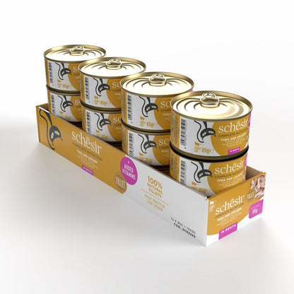 Schesir Cat Wet Food Tuna & Chicken 85g – 12 Pack Cans, Complete & Balanced in Broth