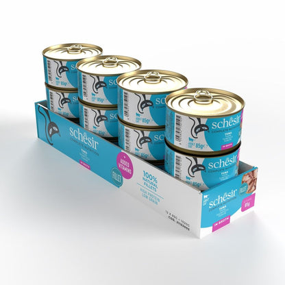 Schesir Cat Wet Food Tuna 85g – 12 Pack Cans, Complete & Balanced in Broth